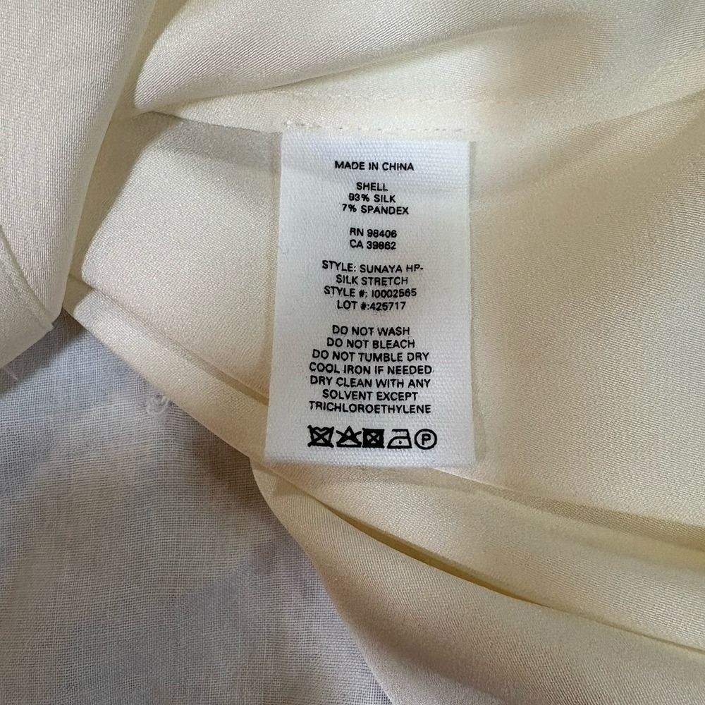 Theory Women's Ivory Silk Satin Collared Long Sleeve Button-Up Blouse L - Picture 6 of 9